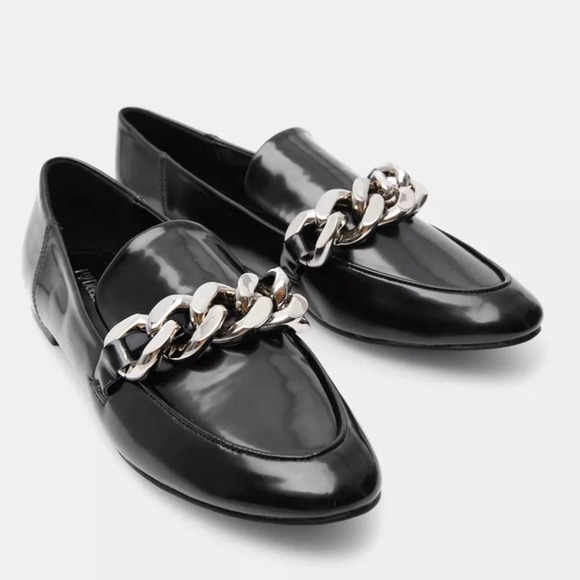 ZARA Chunky Chain Loafers Slip On Flats Faux Leather Shoes, Black - Picture 11 of 11
